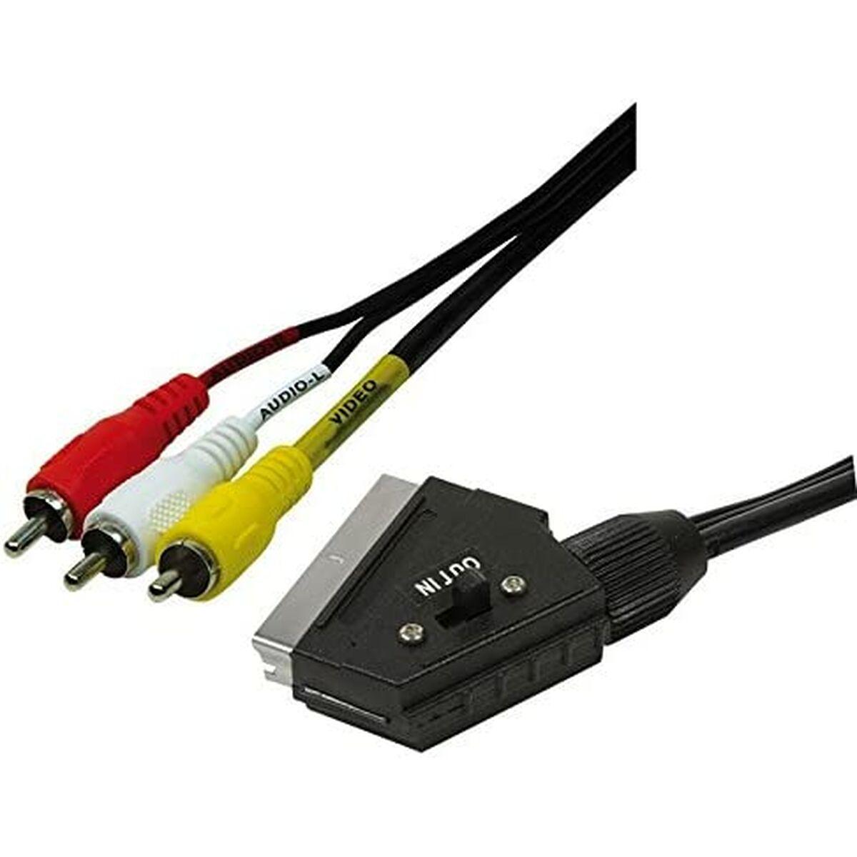 CAVO DI CONNESSIONE SCART CON SWITCH I/O - 21 POLI MASCHIO E 3 X RCA- VIDEO + AUDIO STEREO - MT. 1,50