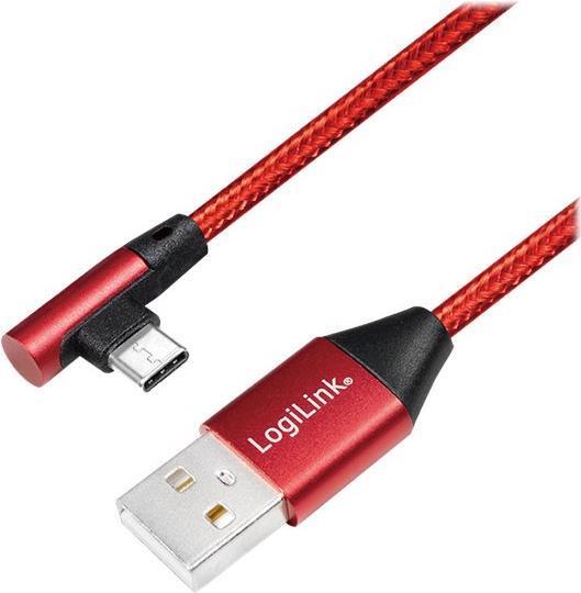 Logilink - cavo USB - USB -C (M) angolato fino a USB (M) dritto - USB 2.0 - 5 V - 3 A - 30 cm - rosso RAL 3024 (Cu0145)