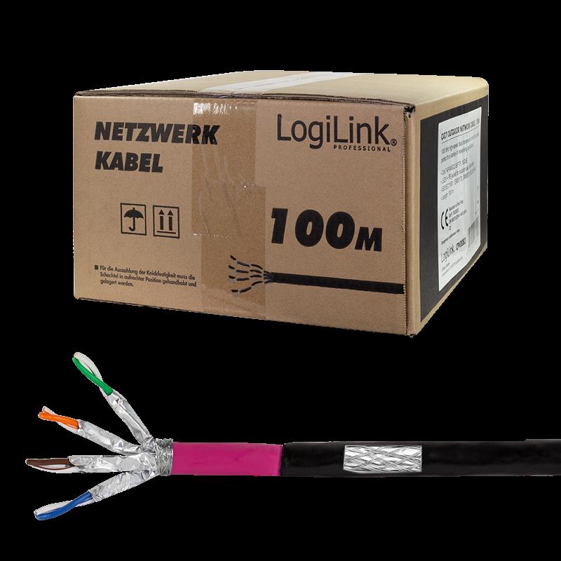 LogiLink Professional - Cavo in blocco - 100 m - S/FTP -CAT.7 Cavo grezzo - alogeno -gratuito, all'aperto, supporto Ethernet gi
