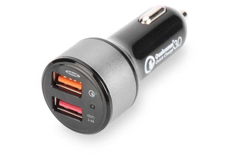 Ednet 84103 Caricabatterie per dispositivi mobili Auto Nero Grigio (QUICK CHARGE CAR CHARGER - DUAL PORT)