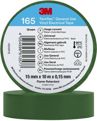 3M 7100184726. Quantità per confezione: 1 pezzo (E), nastro isolante a colori: verde, materiale del nastro adesivo: PVC. Lungh