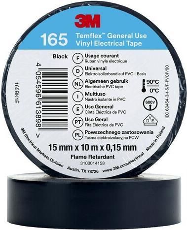3M 7100184723. Quantità per confezione: 1 pezzo (E), nastro isolante a colori: nero, materiale del nastro adesivo: PVC. Lunghe