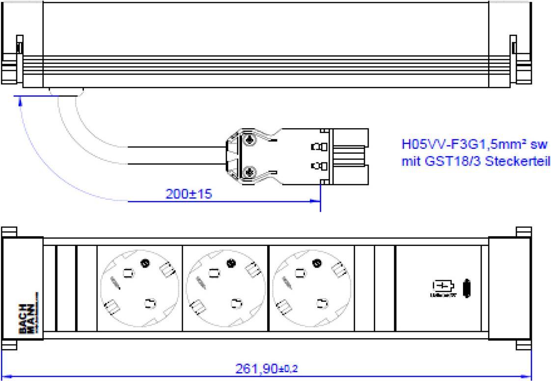 Bachmann Power Frame M 3xCEE7/3916.5061xusb C 30W 0,2 m GST18