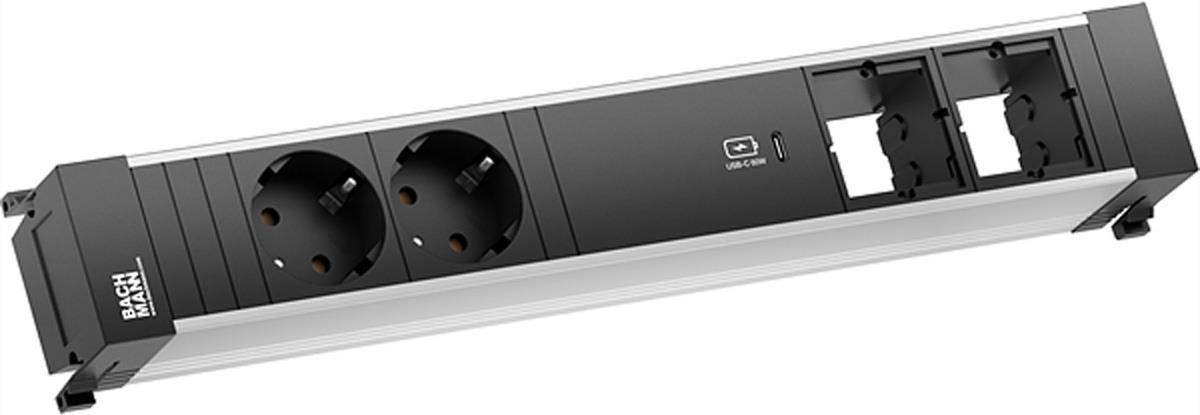 Bachmann Frame di alimentazione Alu grande Steckstorage 2x Protezione Prese di contatto 1x USB-C Caricatore 60W 2x Custom Modul