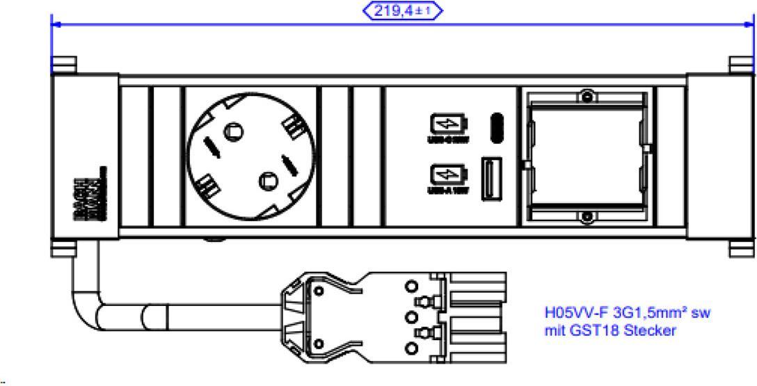 Bachmann Power Frame S 1xCEE7/3916.5031xcm 1xusb 22W 0,2 m GST18