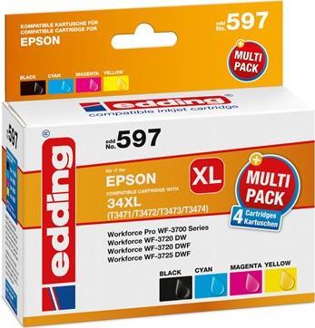 cartucce per stampante edding EDD-597 nero, ciano, magenta, giallo compatibili con EPSON 34XL / T3476XL, set da 4