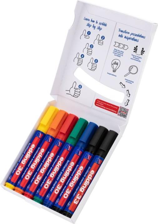 Edding Colouful FlipChart Kit Permanente Segnalino Sordato Nero - Blu - Green - Orange - Red - Giallo 7 pezzi (E) (4-3033-7)