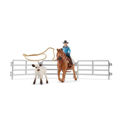 schleich FARM WORLD Cowgirl Team Roping Fun (SCHLEICH Farm World Cowgirl Team Roping Fun Toy Playset 3 to 8 Years Multi-colour