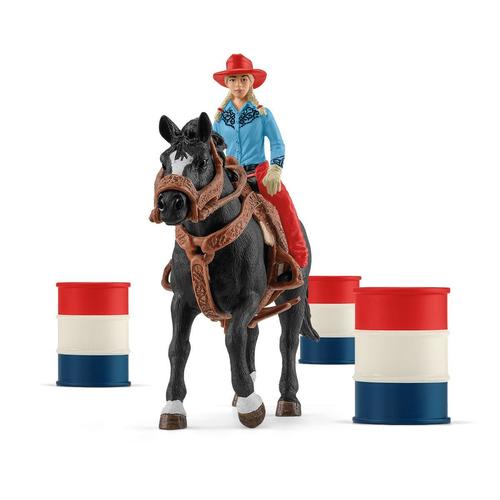 schleich FARM WORLD Cowgirl Barrel Racing Fun (SCHLEICH Farm World Cowgirl Barrel Racing Fun Toy Playset 3 to 8 Years Multi-col