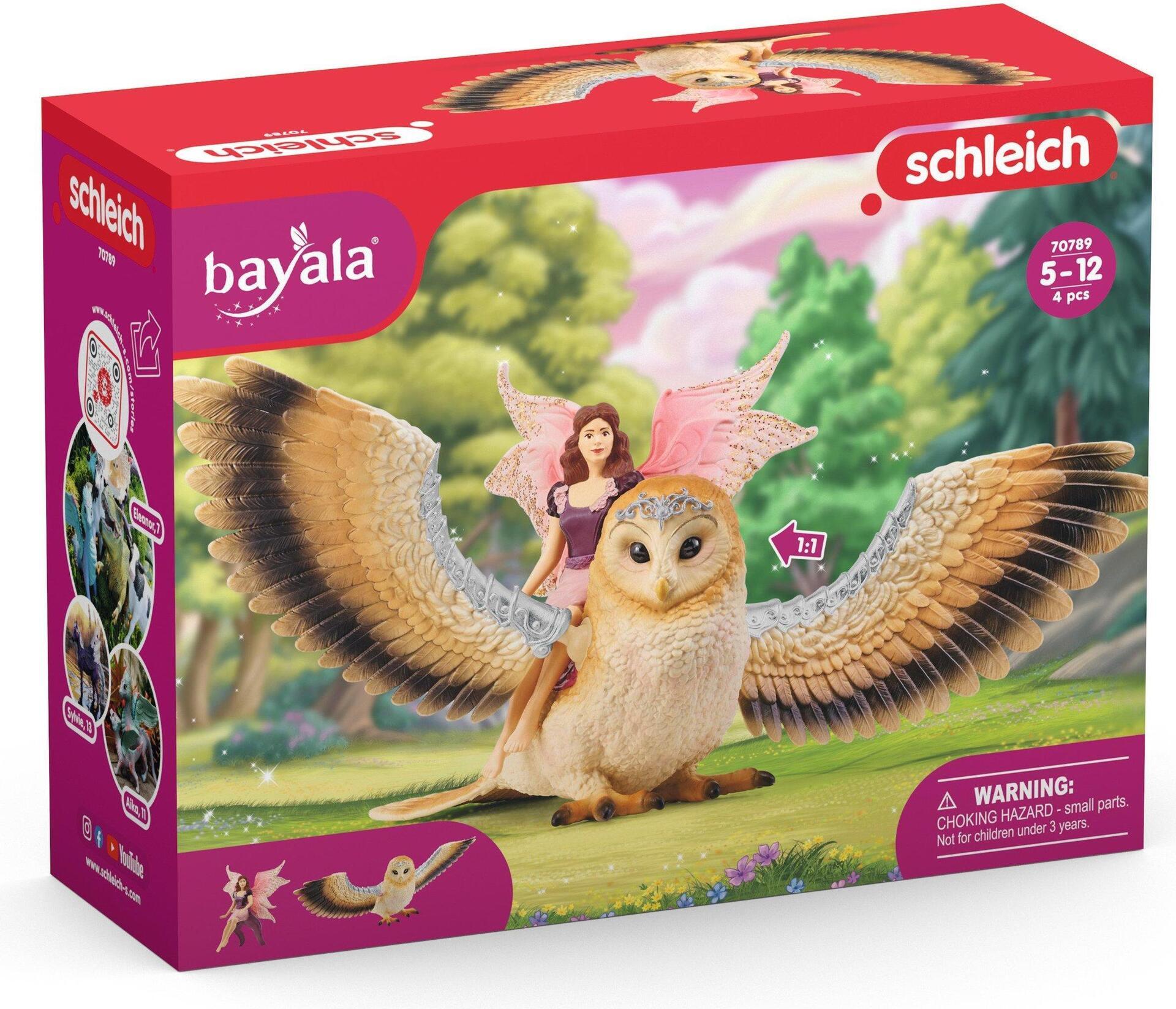 schleich BAYALA 70789 action figure giocattolo (SCHLEICH Bayala Fairy in Flight on Glam-Owl Toy Figure 5 to 12 Years Multi-colo