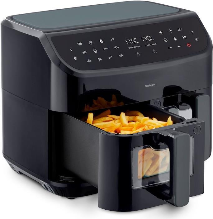 Medion MD 11760 Life P20 XXL Friggitrice ad aria calda Twin doppia zona 8,7 l, nera