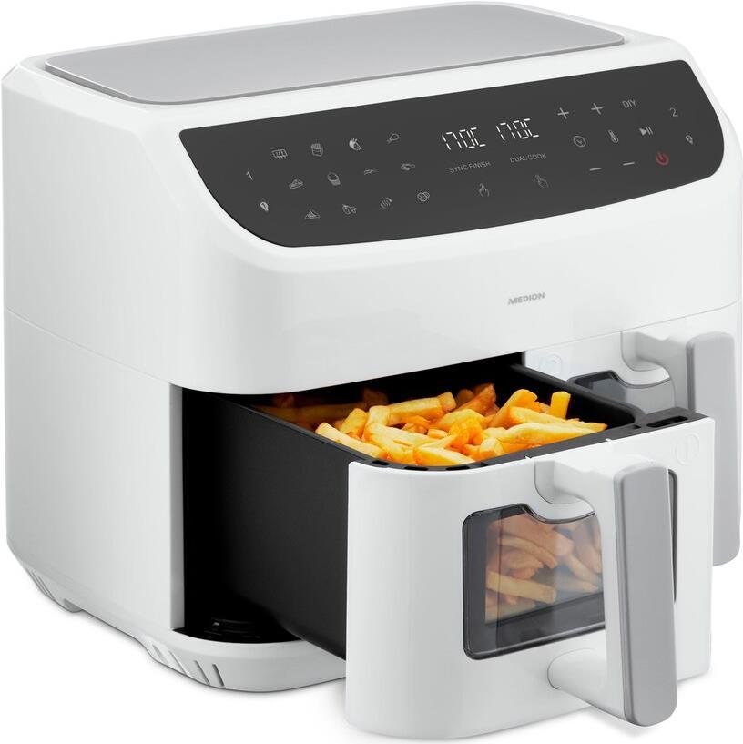 Medion MD 11760 Life P20 XXL Friggitrice ad aria calda Twin doppia zona 8,7 l, bianco