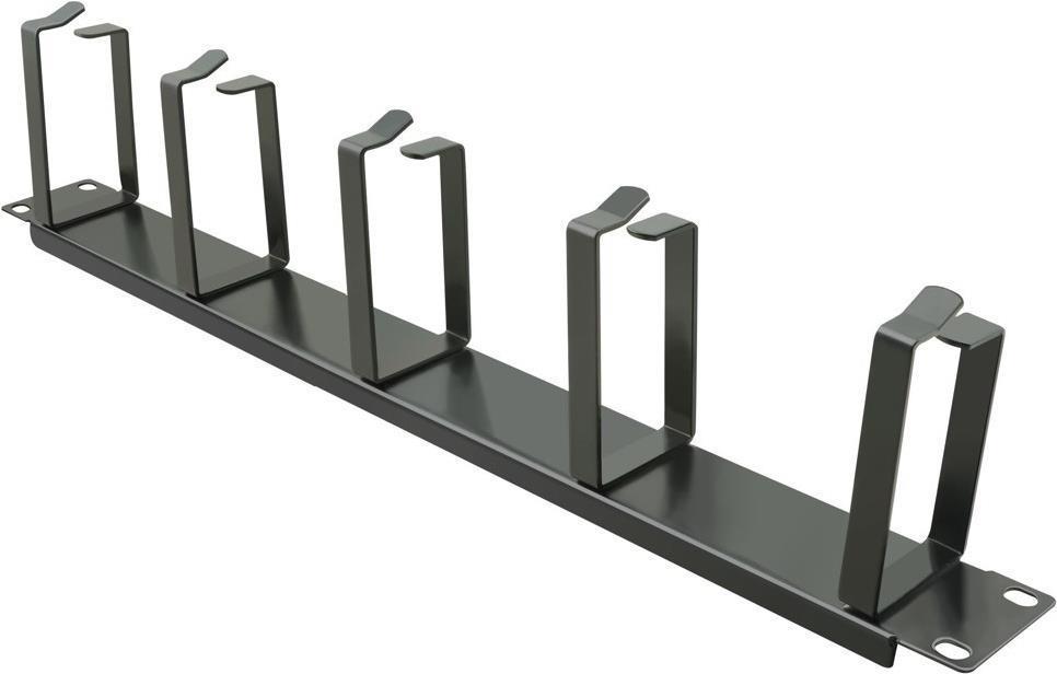 Pannello di smistamento Helos 19" con 5 staffe metalliche, 1 U, pannello frontale di smistamento, nero