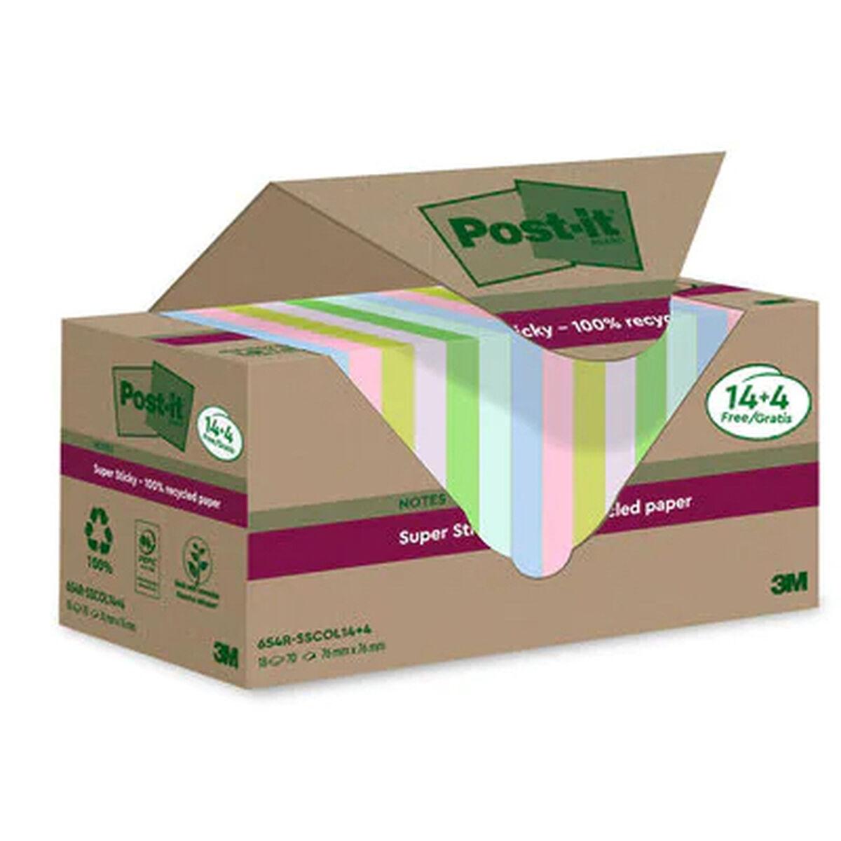 Foglietti riposizionabili Post-itSuper Sticky carta riciclata al 100% assortiti 76x76 mm - 18 blocchetti da 70 ff