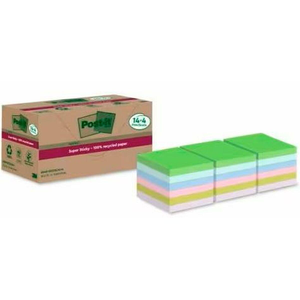 Foglietti riposizionabili Post-itSuper Sticky carta riciclata al 100% assortiti 76x76 mm - 18 blocchetti da 70 ff