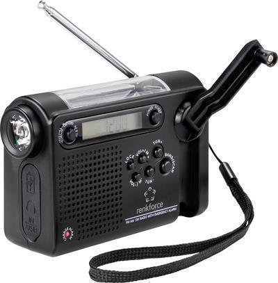 Renkforce RF-CR-200 CARRADIO FM, MW, KW ricaricato, pannello solare, manovella, funzione di allarme, torcia nera (RF-4694806)
