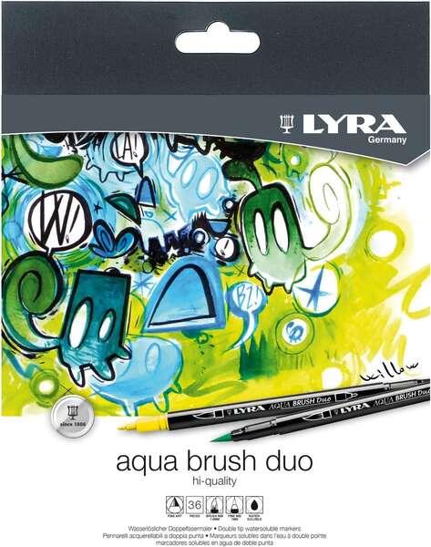 Lyra Aqua Brush Duo Confezione da 36 pennarelli con doppia punta - Tratti 2 e 4 mm - Inkjet base acqua - Colori Circondati