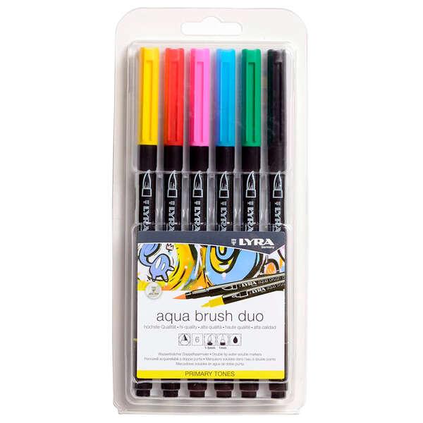 Lyra Aqua Brush Duo Pack 6 pennarelli doppia punta - Impicchi 1-5 e 1 mm - Inkjet a base acqua - Colori toni primari