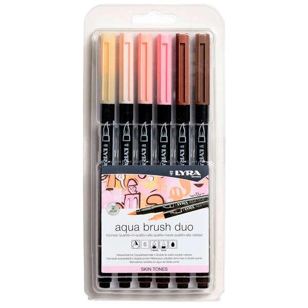 Lyra Aqua Brush Duo Pack 6 pennarelli doppia punta - Impicchi 1-5 e 1 mm - Inchiostro a base acqua - Colore toni della pelle