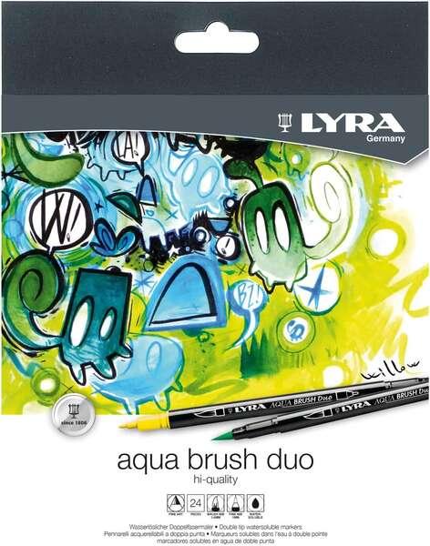 Lyra Aqua Brush Duo Confezione da 24 pennarelli doppia punta - Tratti 2 e 4 mm - Inkjet a base acqua - Colori assortiti
