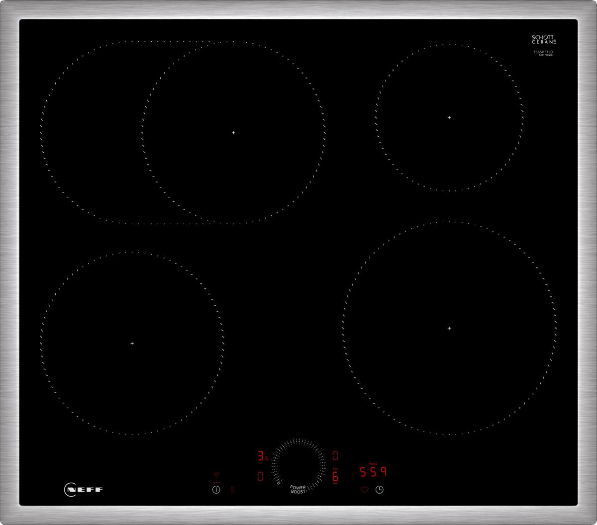 Neff T56SHF1L0 piano cottura Nero, Acciaio inox Da incasso 60 cm Piano cottura a induzione 4 Fornello(i)