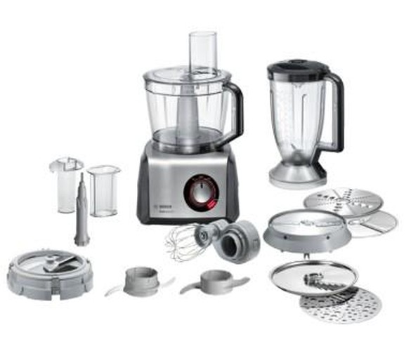 Leistung 1250W Kapazitt 1.5L (Mixer) 3.9L (Schssel) Extras Pommes Frites-Scheibe Schneebesenaufsatz doppelseitige Schneidsche
