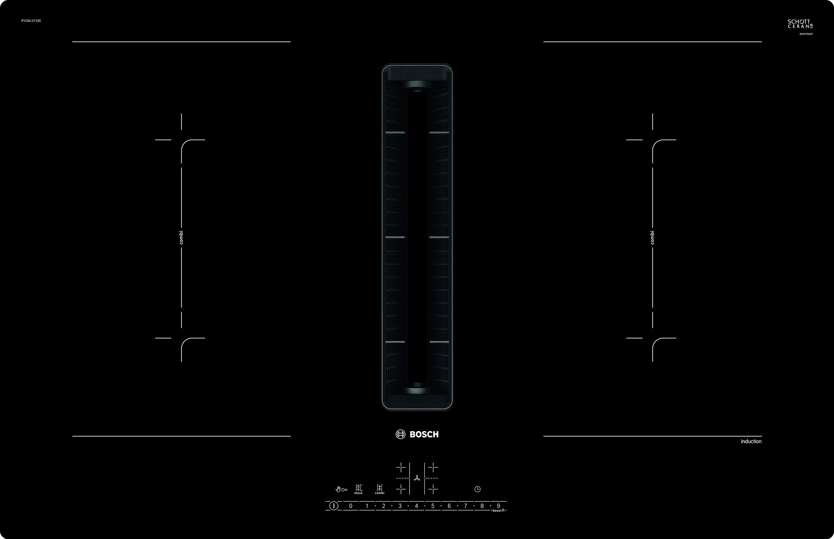 Bosch Serie 6 PVQ811F15E piano cottura Nero Da incasso 80 cm Piano cottura a induzione 4 Fornello(i)