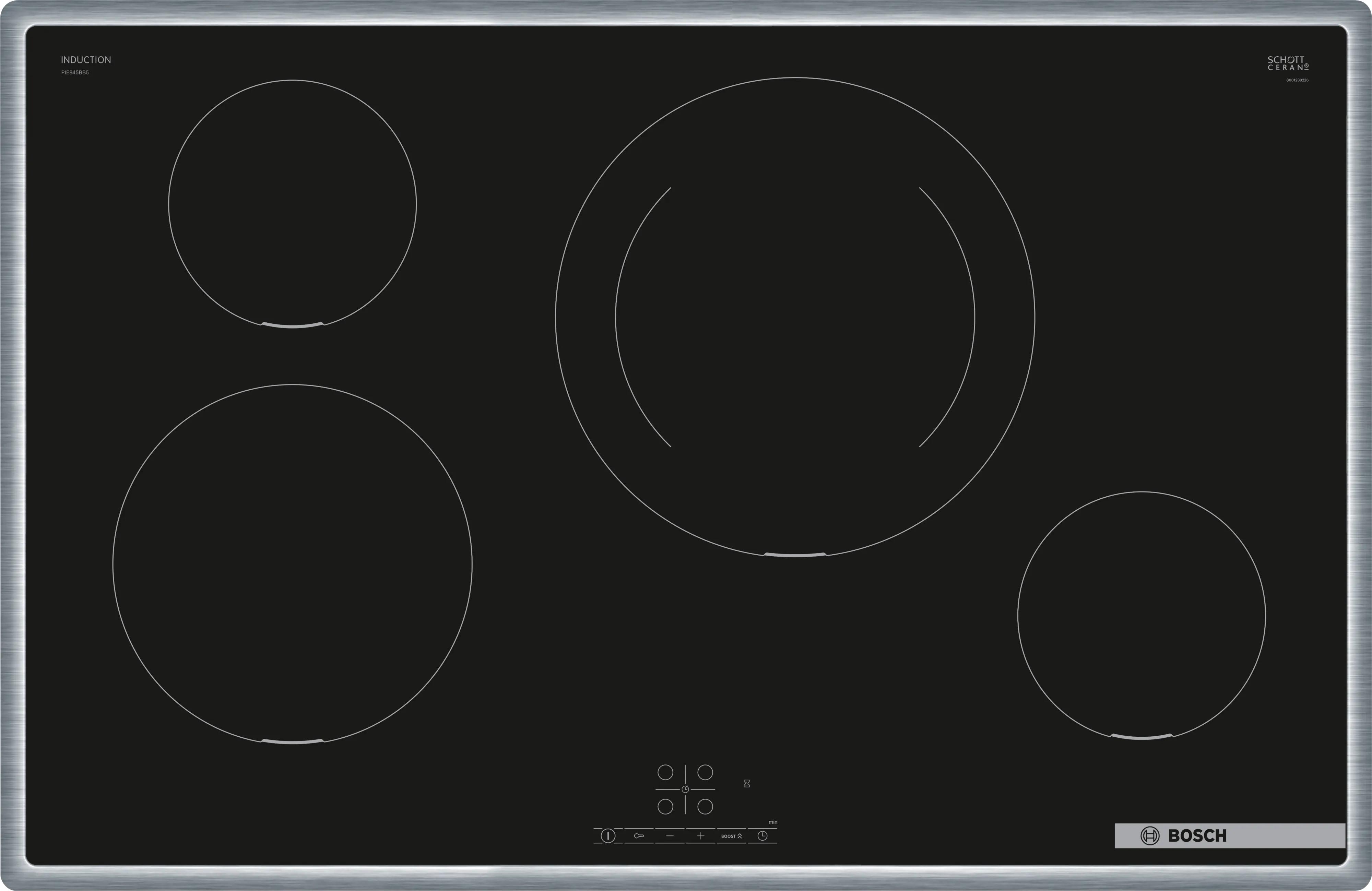 Bosch Serie 4 PIE845BB5E piano cottura Nero Da incasso 80 cm Piano cottura a induzione 4 Fornello(i)
