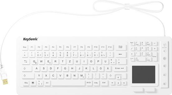 KEYSONIC Tastiera USB IP68 con Touchp. QWERTZ, silicone, cavo da 1,8 m, per win., b.