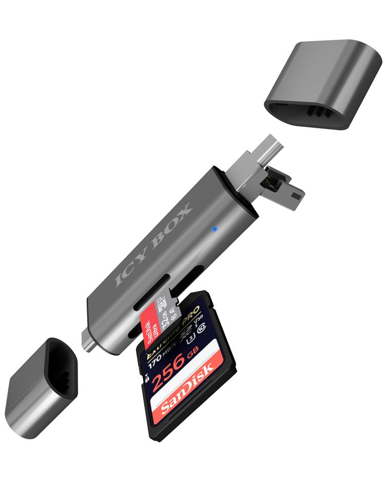 Hochwertiges Aluminium Externer Kartenleser mit USB Type-C und Dual Type-A / micro-B Stecker Untersttzt OTG Funktion an USB m