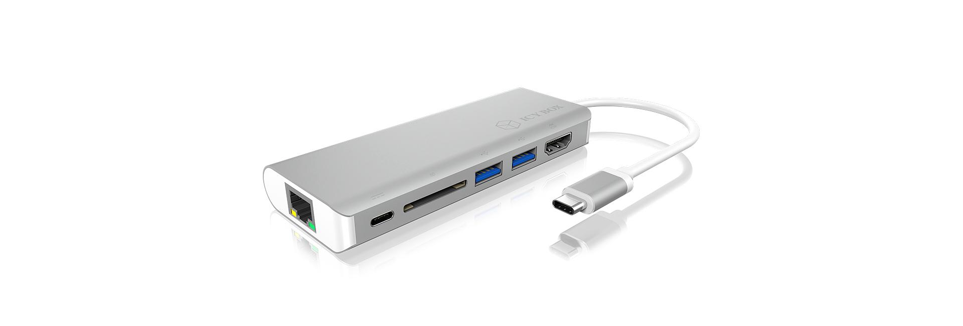 ICY BOX IB-DK4034-CPD Cablato USB 3.2 Gen 1 3.1 Gen 1 Type-C Argento Bianco (IcyBox 6 in 1 USB Type-C Travel Dock)