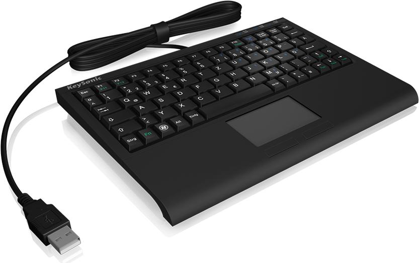 Keysonic Mini-Keyboard (US) Touchpad Ack-3410 Black Touchpad Ultra-La Based Baskkin X-Type Technology Blue Status LEDS USB (603