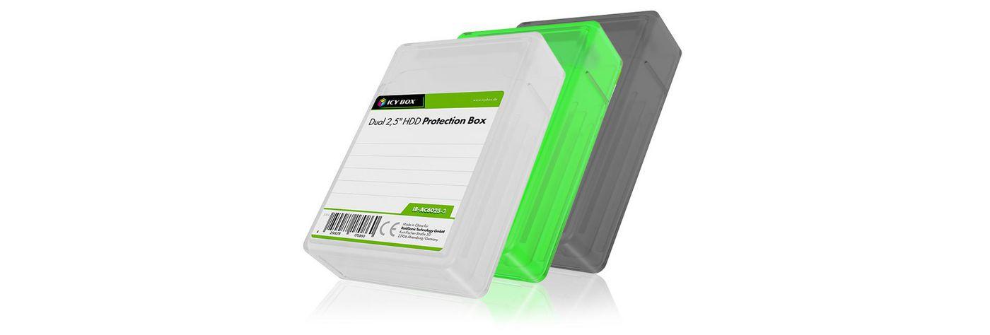 Drei Schutzgehuse fr je zwei 25" SSDs/Festplatten Drei unterschiedliche Farben Sturzschutz Staubschutz Spritzwasserschutz