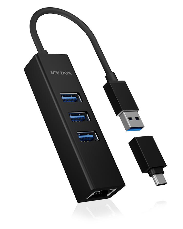 Scatola ghiacciata USB 3.0 Hub 4-Port USB-A/-C 3xusb3.2 (Gen1) 1xrj45