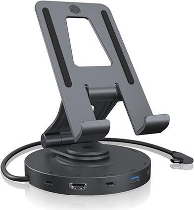 Porta tablet/smartphone ICY BOX ruotabile, con docking station