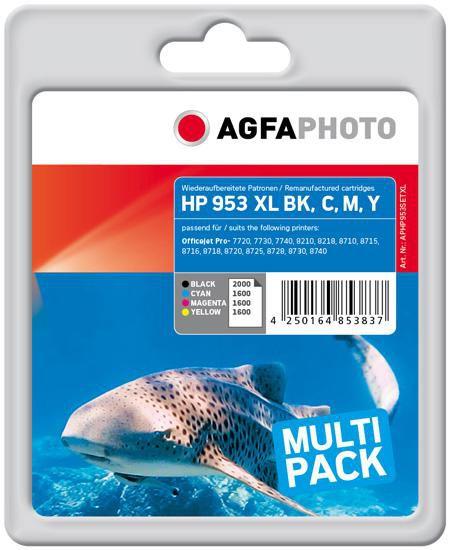 AgfaPhoto APHP953SETXL cartuccia toner 4 pz Compatibile Nero, Ciano, Magenta, Giallo (Ink, bk,c,m,y - 2000/1600/1600/1600 42.5m