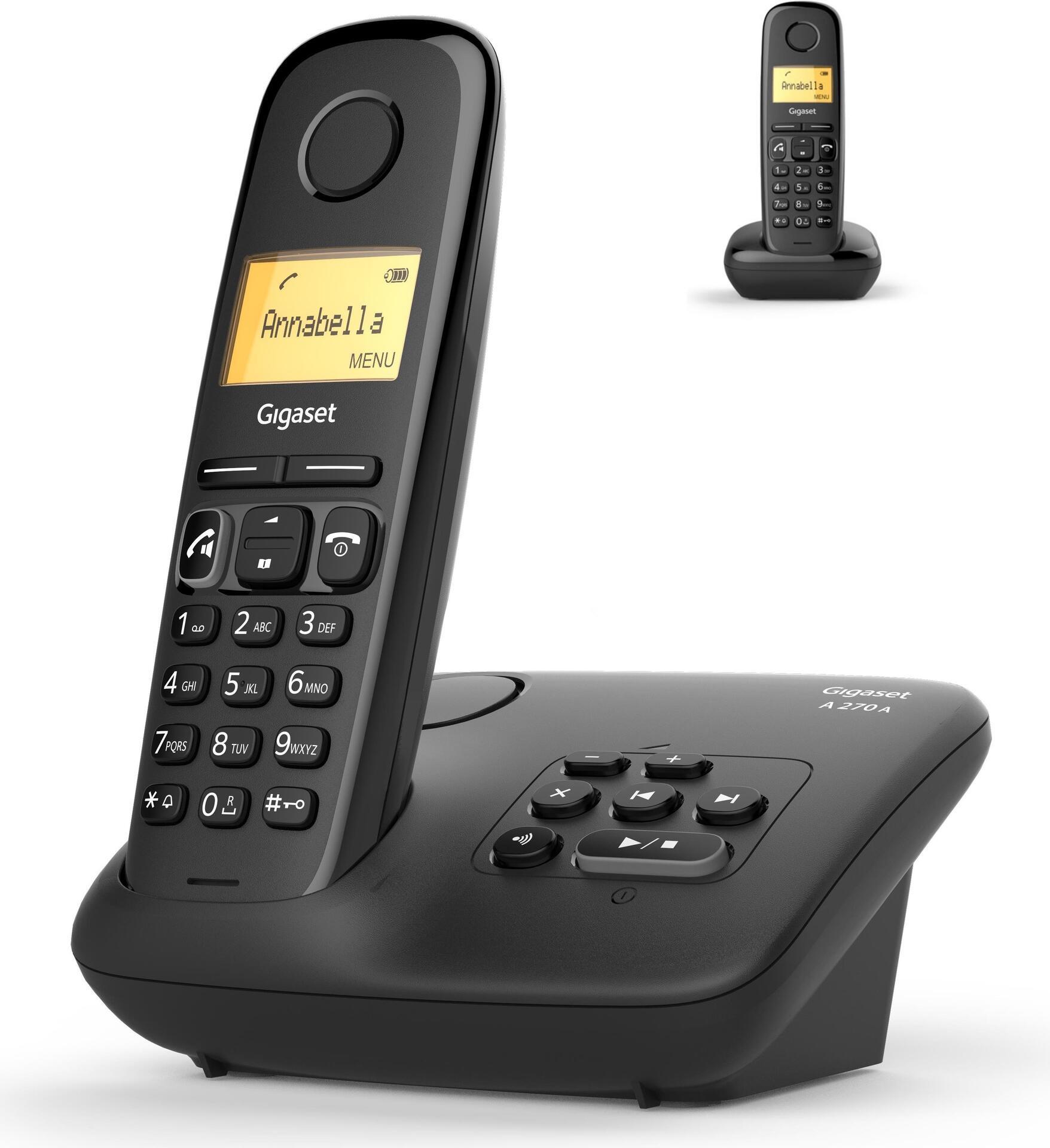GigAset A270A - Telefono analogico/DECT - Handset wireless - Mani -Sistema gratuito - 80 Voci - Identificazione del chiamante -