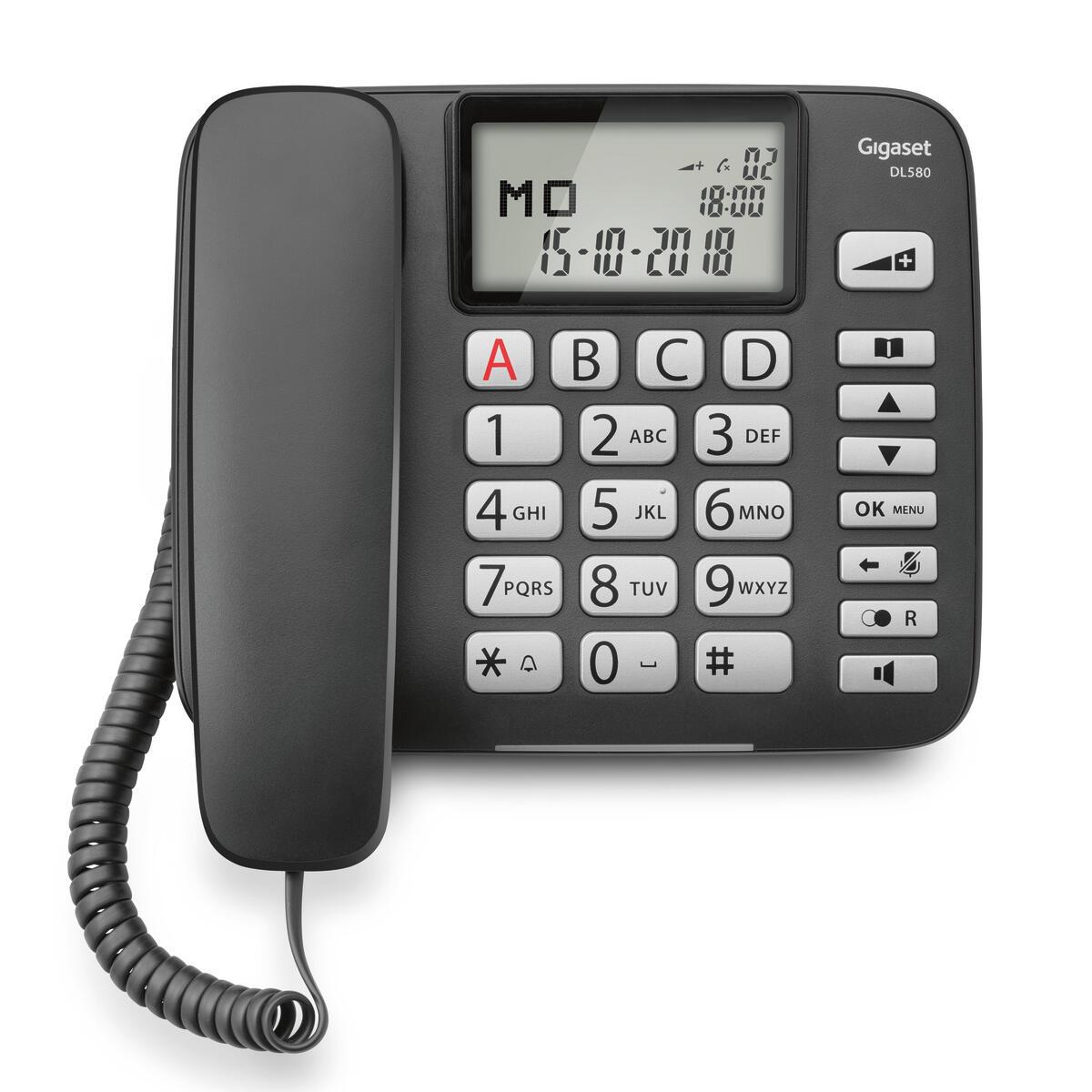 Telefono comfort Gigaset DL580 con tasti grandi e display illuminato - nero
