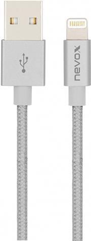 Cavo dati USB Nevox Lightning MFi nylon intrecciato 1M grigio argento