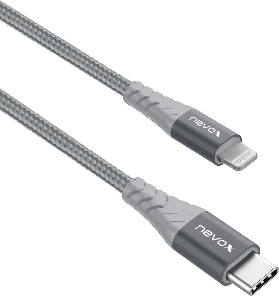 Cavo dati USB Lightning a Tipo C Nevox 2M - MFi Nylon intrecciato - argento (1886)