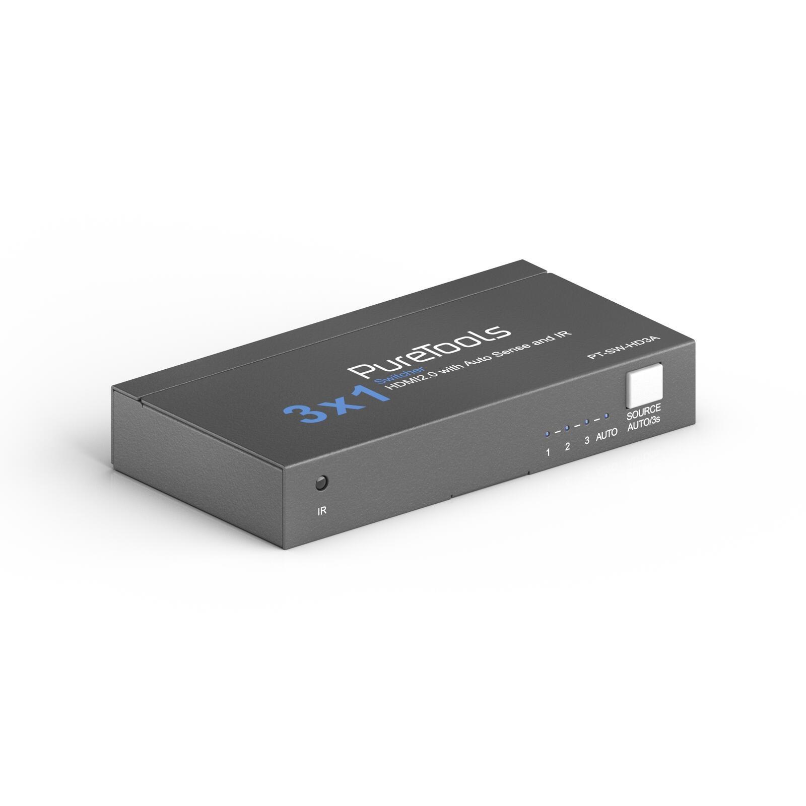 Switcher HDMI PureTools PT-SW-HD3A 3x1 4K 18 Gbps con rilevamento automatico