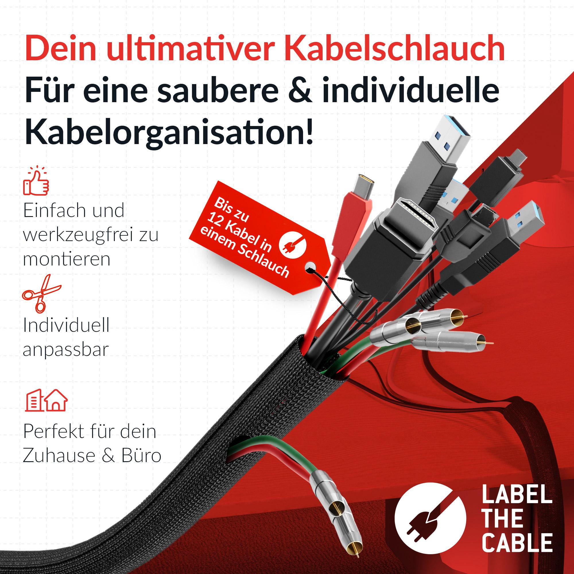 Label-the-cable Cable Tube Curve cable tray Nero (LTC Cable Tube Cable Management Cord Cover Self-Closing & Adjustable Cable Co