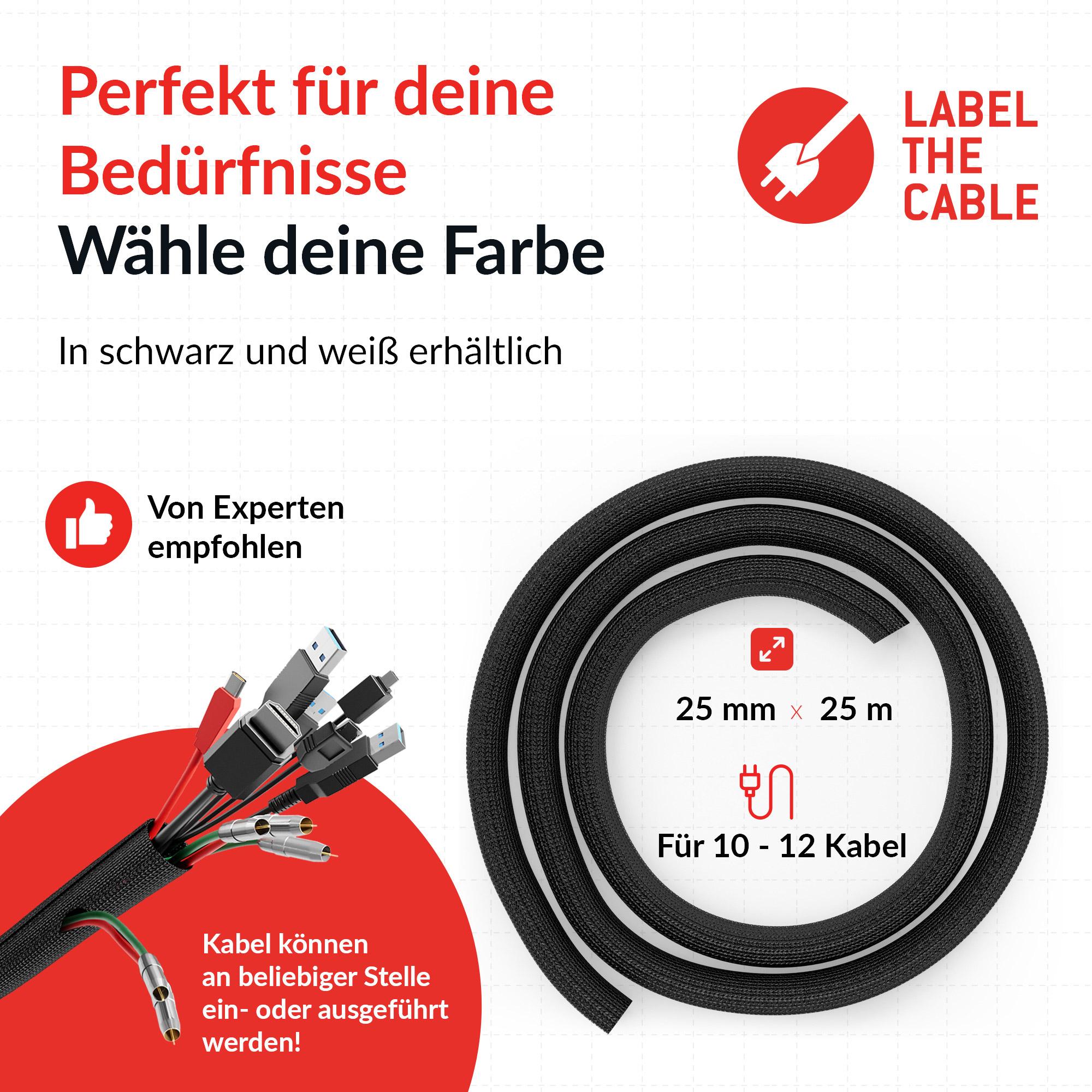 Label-the-cable Cable tube (LTC Pro Cable Tube Self Closing Adjustable Cable Management Cover 25M - Black)