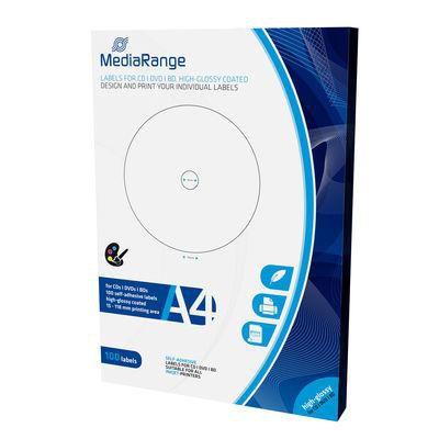 MediaRange MRINK132 etichetta autoadesiva Bianco 100 pz (MEDIARANGE LABELS CDDVDBD 15-118MM HIGH-GLOSSY PK100)