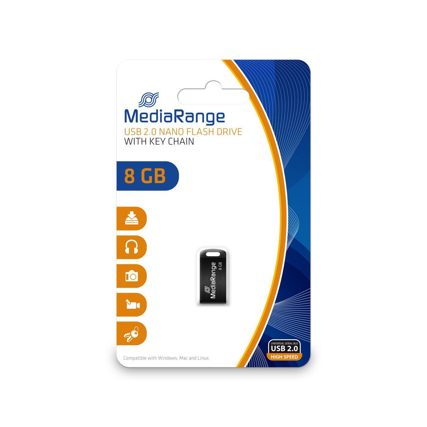 MediaRange MR920 unit flash USB 8 GB USB tipo A 2.0 Nero (USB-Stick 8GB USB 2.0 Nano - MR920 8 GB USB Type-A 2.0 - 15 MB/s Cap
