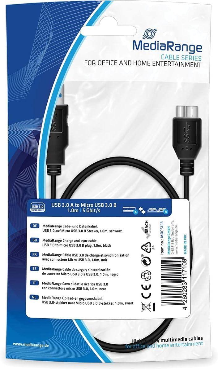 MediaRange MRCS153 cavo USB USB 3.2 Gen 1 [3.1 Gen 1] 1 m USB A Micro-USB B Nero (MediaRange MRCS153 Edv-Zubeh?re USB-Ka)