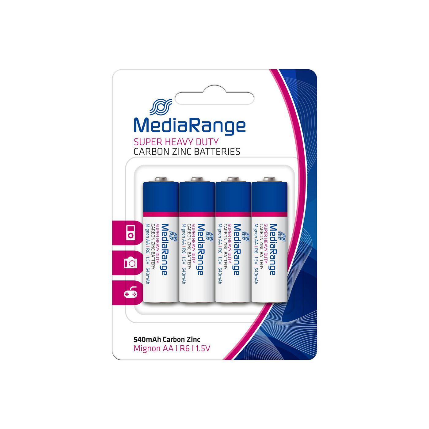 Batteria AA R6 Mignon 4 pezzi MediaRange Mignon AA R6 1.5V 4 pezzi pesanti