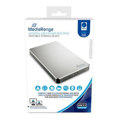 HDD MediaRange HDD esterno USB 3.0 da 2 TB, 2 TB, argento