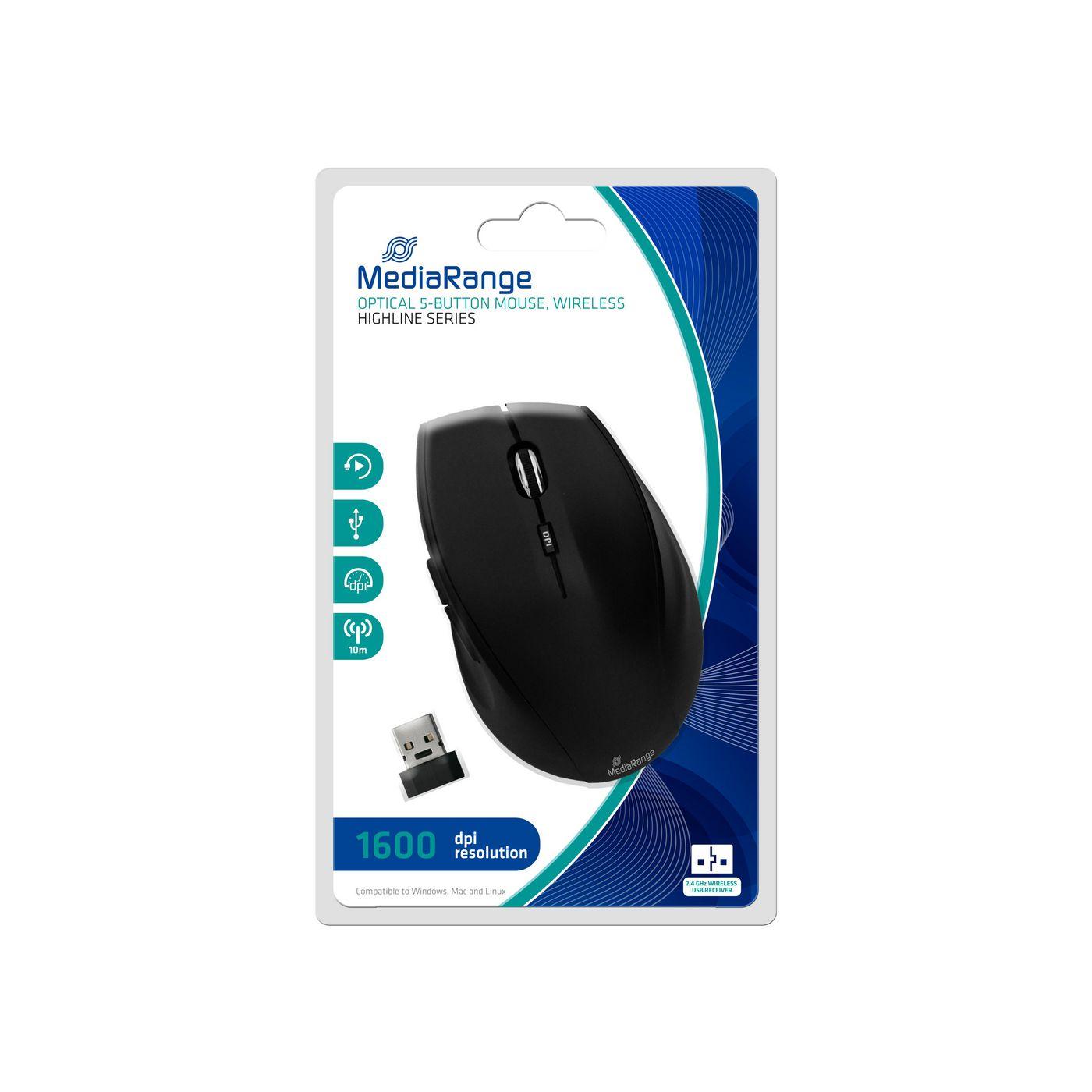 Mouse MediaRange ottico 5 pulsanti wireless 2,4 GHz nero
