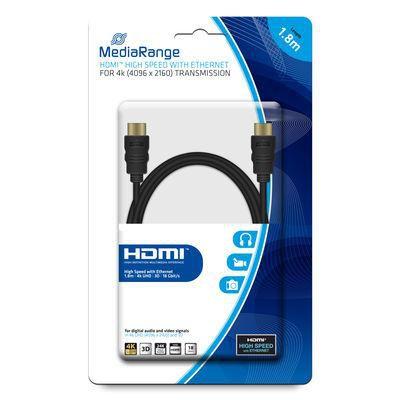 MediaRange MRCS156 cavo HDMI 1,8 m HDMI tipo A [Standard] Nero (MediaRange HDMI-kabel med Ethernet - 1)